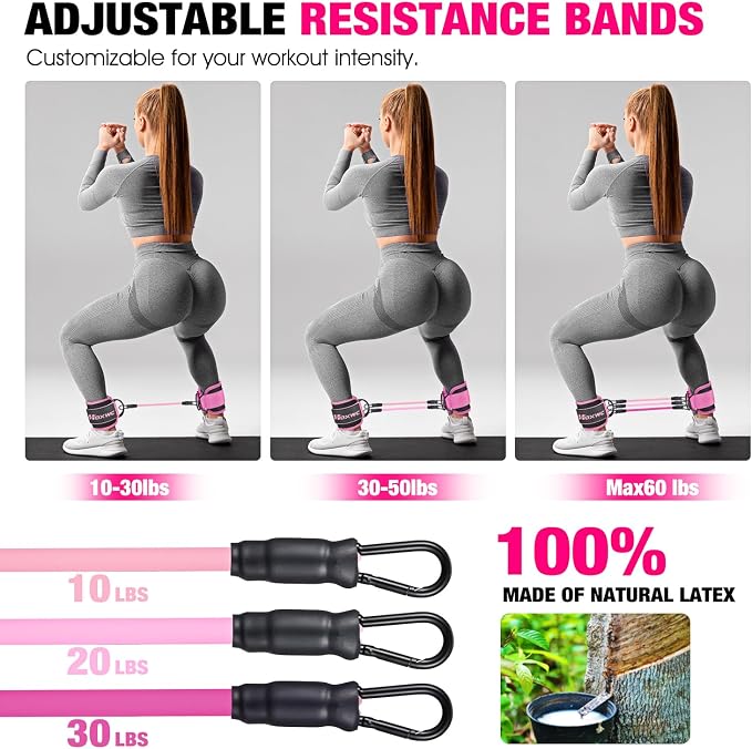 HOXWC Ankle Resistance Bands with Cuffs, Ankle Bands for Working Out, Ankle Resistance Band for Leg, Booty Workout Equipment for Kickbacks Hip Fitness Training, Exercise Bands for Butt Lift Women