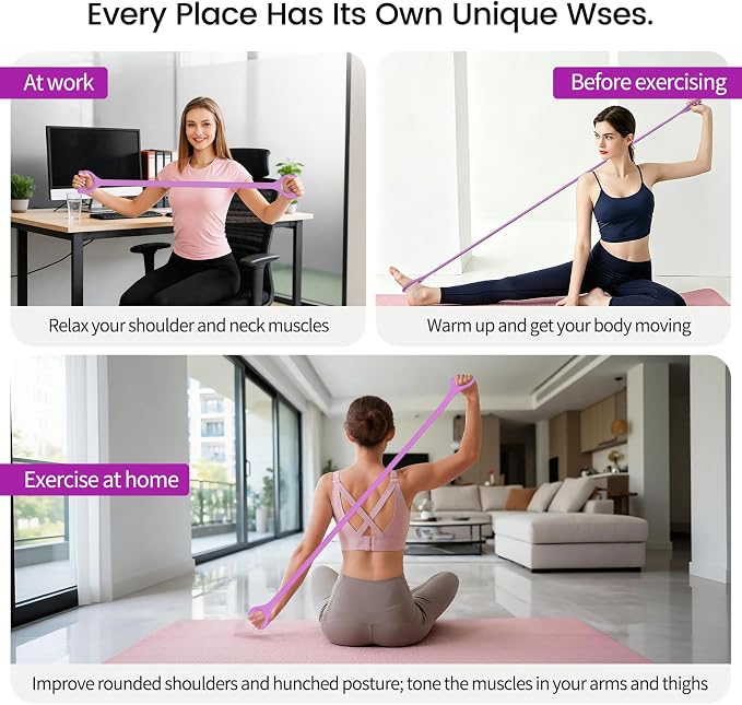 Figure 8 Resistance Bands 2 Pack, Silicone Anti-Slip for Yoga | Elastic Bands with Handles, Abdominal/Back/Shoulder/Chest Bands, Home Gym Workout - Full Body Training for Women & Men