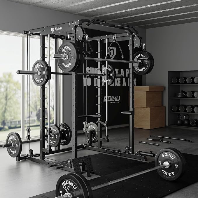 S1-V4 Smith Machine, 2000LBS Power Cage with Cable Crossover System, All-in-One Squat Rack with Smith Bar, Strength Training Equipment for Home Gym
