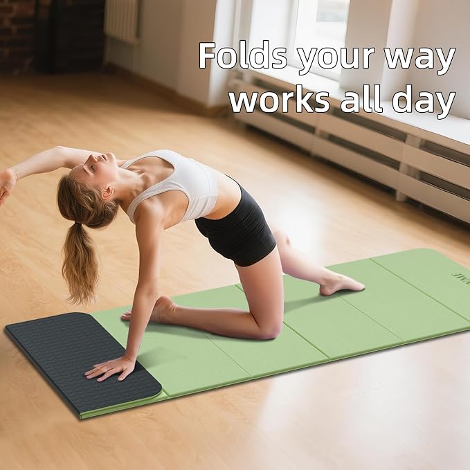 LVME Foldable Yoga Mat, 71"x24"x1/3" Thick(8mm), Non Slip Exercise Mat | SGS Certified POE, Fitness Travel Mat, Easy To Store, Foldable for Exercise, Yoga, Pilates, Home Workouts