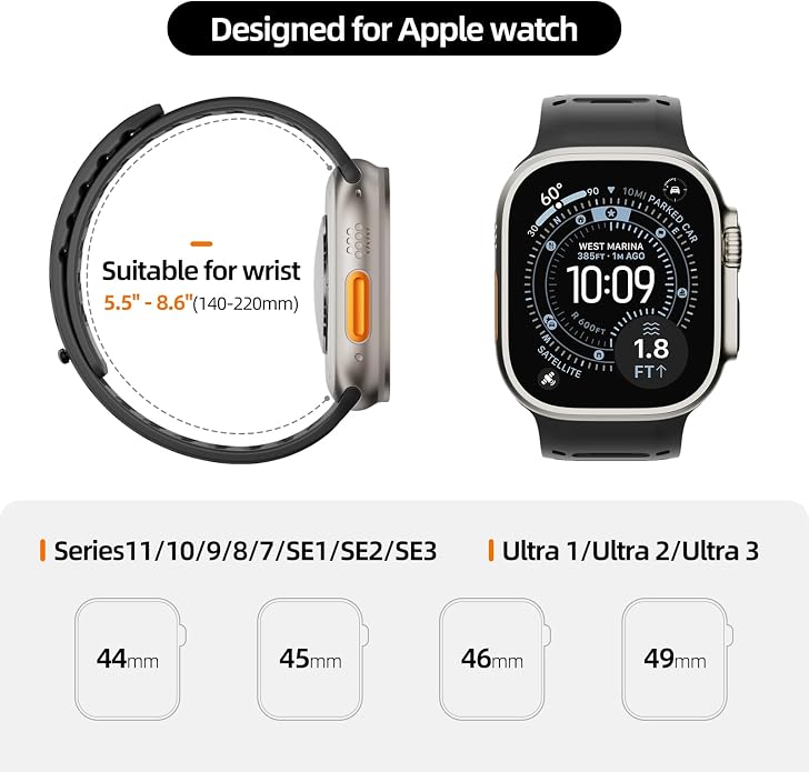 X-it Magnetic Watch Band for Apple Watch Ultra 49mm, 46mm/45mm/44mm, Silicone Sport Strap with Strong Magnet for Men and Women, Compatible with Apple Watch Series 11/10/9/8/7/6/5/4/3/2/1 and SE