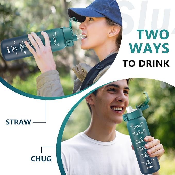 SLUXKE Insulated water bottle with Straw and Chug Lids, 18/10 Stainless Steel 24oz Water Bottle BPA Free, Double Wall Vacuum Wide Mouth Insulated Water Bottle for Men, Women & Kids BLUE BLUE