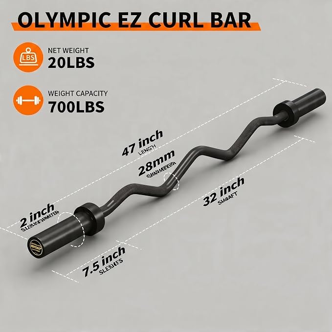 7ft Olympic Barbell for Home Gym, 45lb 2" Weight Bar for Deadlift Weightlifting, Bar, 1000 Lb High-Capacity, Hard Chrome, Knurled Grip, Strength Training Bench Press Squat Presses, Rows, Curl