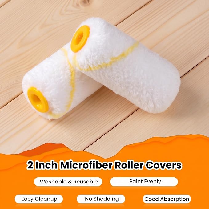 Paint Roller Covers, 2 Inch, 3/8" Nap Microfiber Roller, 12 Pcs | Mini Paint Roller, Small Painting Supplies for Walls, Window Frame, Cabinets & DIY Projects, Used on Semi-rough Surfaces