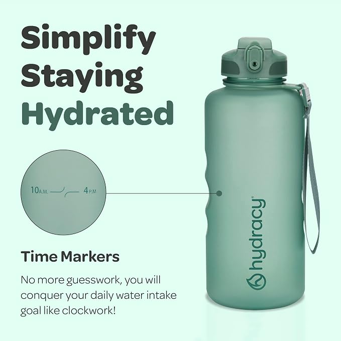 Hydracy 2L Large Water Bottle, Shatterproof, BPA Free Tritan Plastic, Leakproof, Zero Condensation, With Detachable Carry Strap, Spillproof Lid, Convenient Silicon Spout, Ideal for Gym, Yoga | Leakproof,BPA Free,No Sweat Neoprene Sleeve,Carry Strap,Dai...