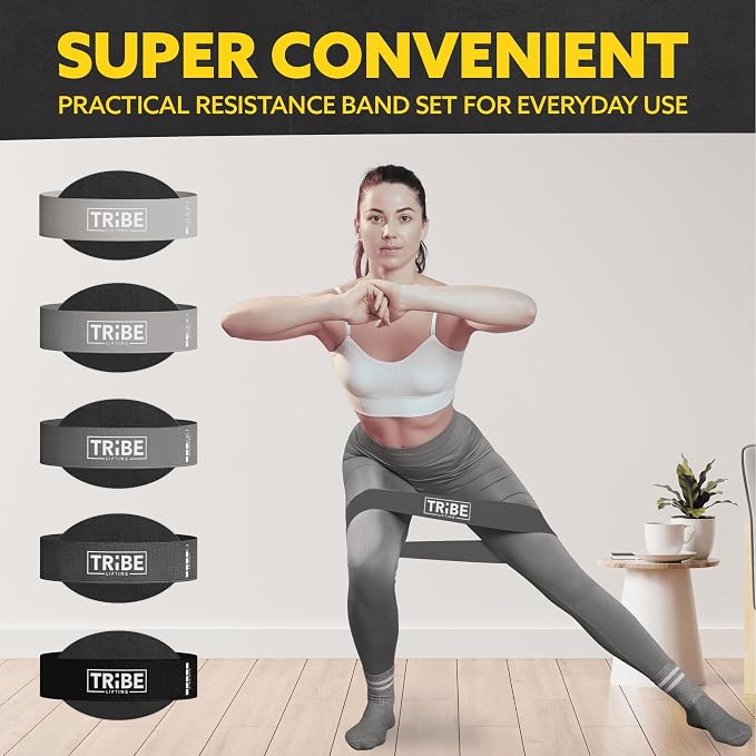Fabric Resistance Bands for Working Out, 5-Band Set for Legs and Glutes | Booty bands for women and men, 5 resistance levels, for glute activation, hip training, squats, lunges and physical therapy