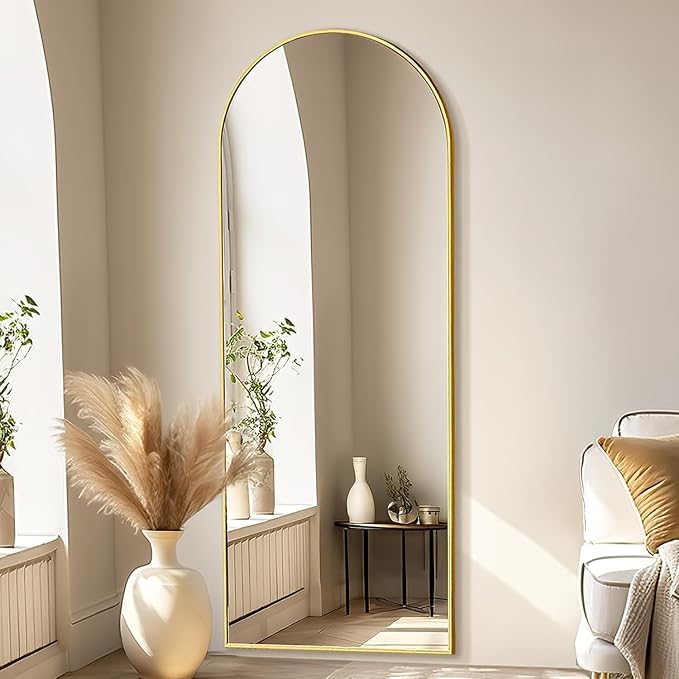 Simple Deluxe Arched Full Length Mirror, 59"x16" Large Floor Mirrors, for Wall Door Bedroom Bathroom Living Room (Gold)
