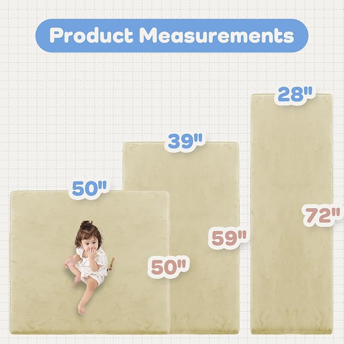 1.3" Thick Baby Floor Play Mat, 50x50 Padded Foam Mat, Vanilla | Memory Mat for Baby to Play on Floor Waterproof Easy Care with Non-Slip Tummy Time Play Mat for Nursery Playroom Classroom
