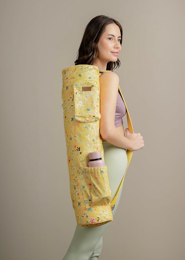 Maison d' Hermine Yoga Mat Duffle Bag Gym Tote Yoga Mat Carry Bag | Cylindrical bag for Woman Men Gifts Adjustable shoulder straps with Drawstring Water Bottle Pocket and zipper pocket
