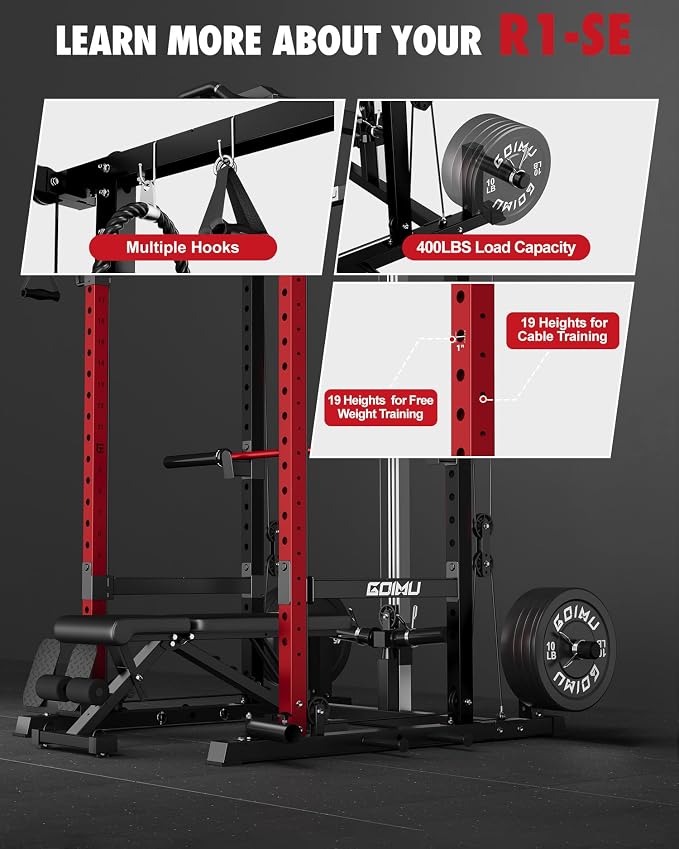 RH01 Power Cage Rack, 2000LBS Squat Rack with with Cable Crossover System&LAT Pull Down System, Multi-Function Workout Cage for Home&Garage Gym