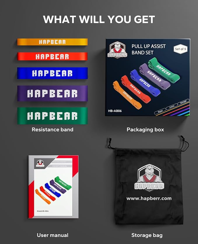 HAPBEAR Pull Up Assistance Bands - Pull Up Bands - Resistance Bands - Exercise Bands Resistance Bands Set - Workout Bands for Working Out, Stretching, Muscle Training