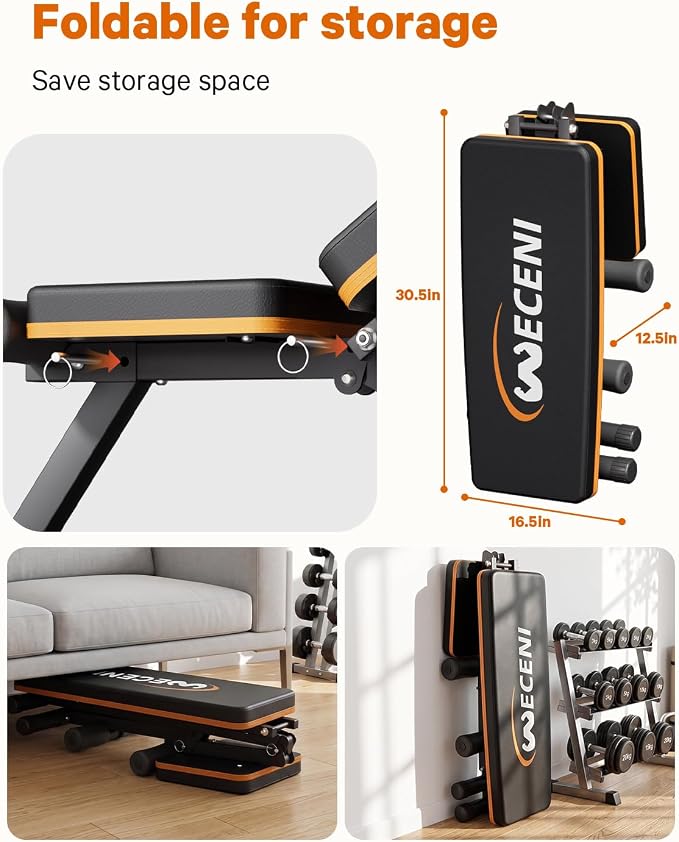 Adjustable Weight Bench,Adjustable weight bench, Multi-Functional Foldable workout Bench Press with 660 LBS Capacity, Strength Training Equipment gym for Home, Full heavy duty fitness bench gym at home.