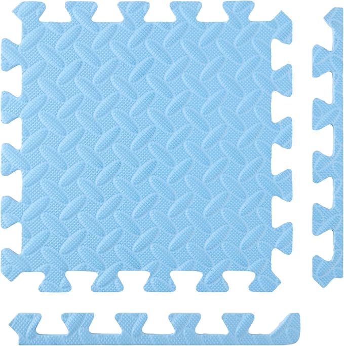 Shihanee Foam Floor Tiles Foam Floor Mats Play Mats Bulk with Borders Interlocking for Bedroom Gym Nursery(11.8 x 11.8 Inch,Blue)