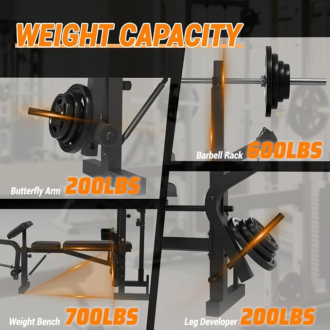7-in-1 Olympic Weight Bench for Home Gym, 1000LB Capacity Foldable Bench Press Set with Leg Extension/Curl, Preacher Pad & Adjustable Rack, Full Body Strength Training Equipment
