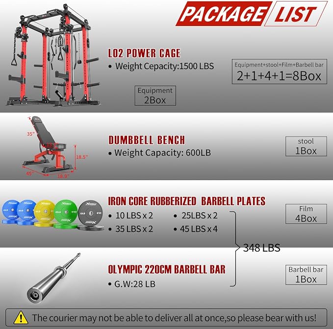 Power Rack Power Cage Multi-Function Squat Rack with Cable Crossover System Selectable More Training Attachment Power Rack for Garage & Home Gym