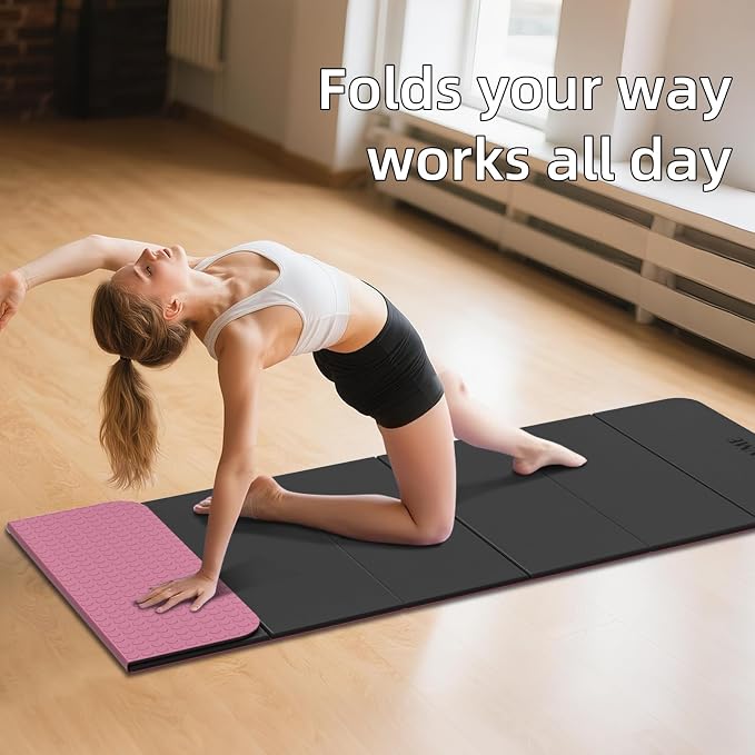 LVME Foldable Yoga Mat, 71"x24"x1/3" Thick(8mm), Non Slip Exercise Mat | SGS Certified POE, Fitness Travel Mat, Easy To Store, Foldable for Exercise, Yoga, Pilates, Home Workouts