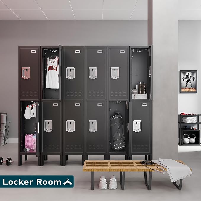 BUTISOW Metal Storage Locker with Lock & Card Slot Locker - Secure Lockable Door - Steel Locker for School, Office, Gym, Home - 66.15" H x 11.8" W x 11.8" D(2 Door, Black)