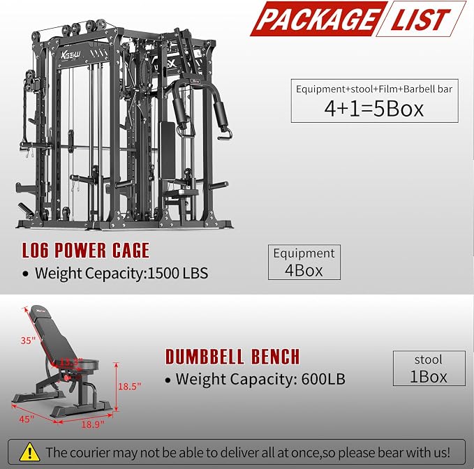 Smith Machine with Cable Crossover System, Multi-Function Power Cage Squat Rack for Home Gym, Power Rack and Packages Weight Sets.