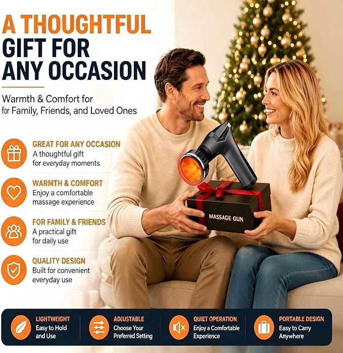 Massage Gun with Heat & Extension Handle, 12 Speeds, Detachable Design | Massage Gun with Warming Function, Adjustable 12 Speeds, Detachable Extension Handle, Portable Design for Home, Gym & Travel
