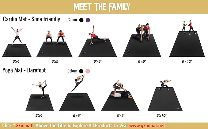 GXMMAT Large Exercise Mat 6'x4'/6'x5'/6'x6'(7mm), Thick Workout Mats for Home Gym Flooring, Extra Wide Non-Slip Durable Cardio Mat, Shoe Friendly, Perfect for Plyo, MMA, Jump Rope, Weights, Fitness