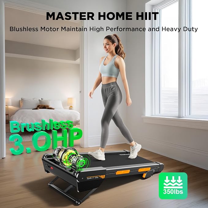 Walking Pad with Incline 15% Auto Treadmills for Home Small Space | Full Deck 3.0HP Brushless Portable Under Desk Treadmill, Vertical Storage Space-Saving, Ambient Light, 350LBS