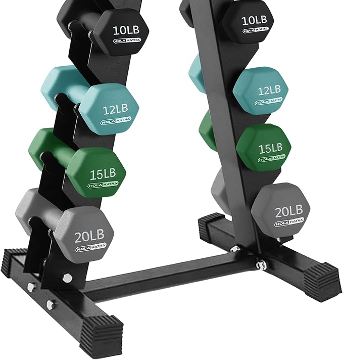 HolaHatha 1, 2 and 3 lb Neoprene Dumbbell Strength Training Weight Set with Rack