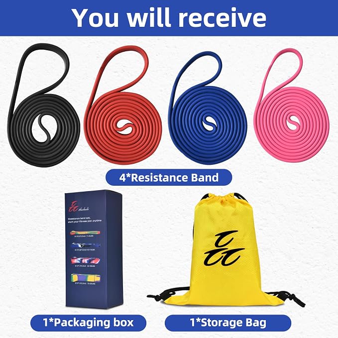 Resistance Band Set, 81.9 Inch Circumference Pull Up Assist Bands with Storage Bag, Camouflage Workout Bands for Powerlifting, Stretching, WOD & Strength Training, Unisex Fitness