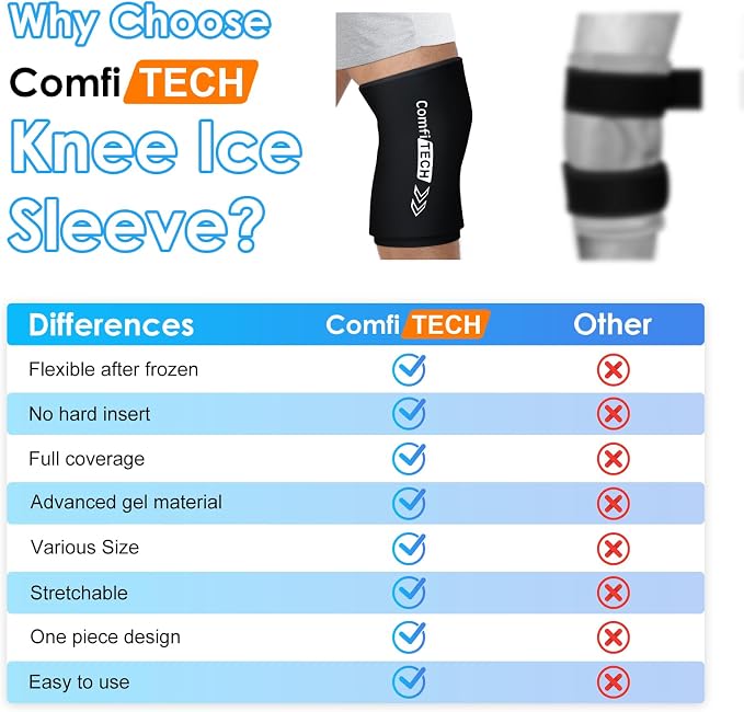 ComfiTECH Reusable Knee Ice Pack Wrap, Flexible Cold Gel Pack Sleeve, XL | Ice Gel Sleeve for Knee, Calf and Hamstring, Cold Compression for Soothing Meniscus Tear, Muscle Discomfort & Sports Recovery