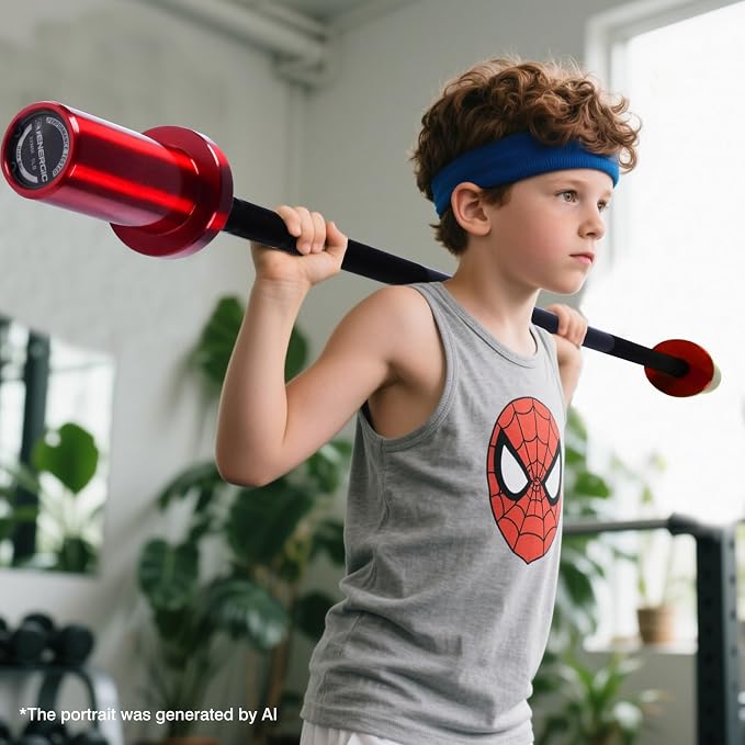 4FT 5LB Aluminum Kids Barbell, 70LB Capacity | Youth training bar with 22mm knurled grip, bearings, brass bushings, and 2-inch Olympic plate compatibility
