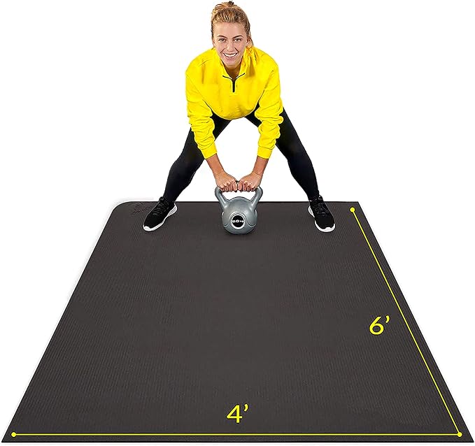 ActiveGear Large Exercise Mat, 6'x4' Non-Slip Rubber Home Gym - Black | 7mm non-slip rubber cushions joints on carpet, tile or concrete. Shoe-friendly. Non-toxic, durable materials.