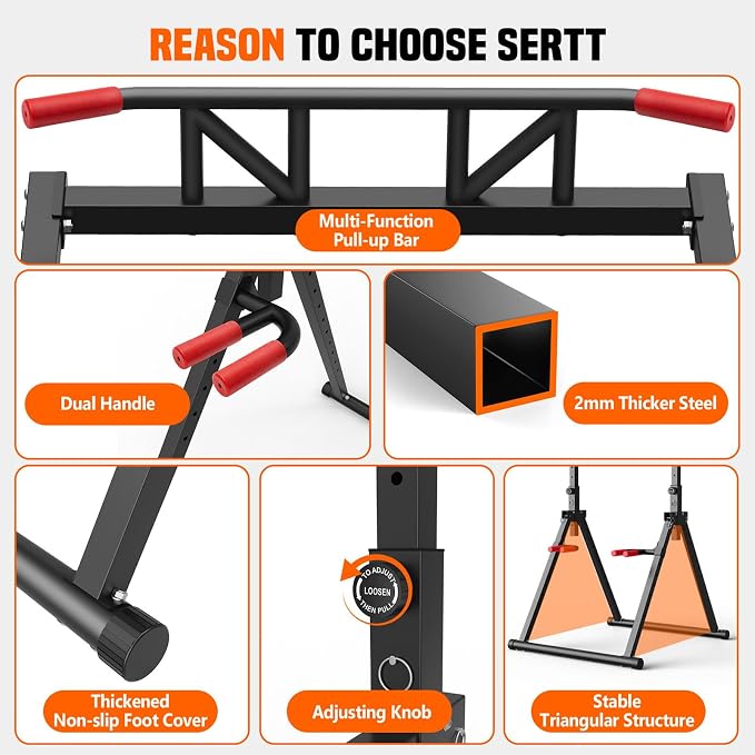 SERTT Foldable Power Tower Dip Station for Pull Ups, Dips & Push Ups, Upgraded Free Standing Pull Up Bar Station, Multi-function Workout Equipment for Home Gym Strength Training, Support 440LBS
