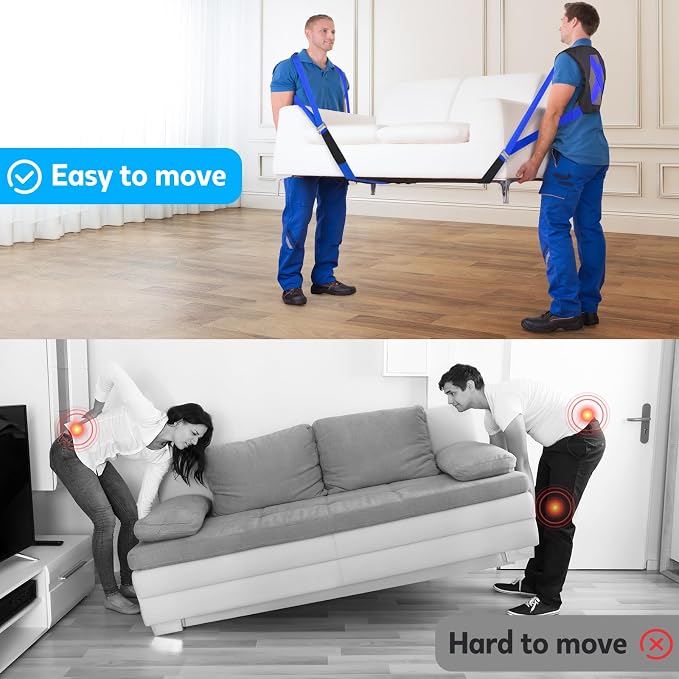 Moving Straps for Lifting Heavy Furniture: 2-Person Shoulder Lifting System | Up to 800 lb capacity, wide padded shoulder straps, adjustable buckles and high-density nylon for appliances and mattresses