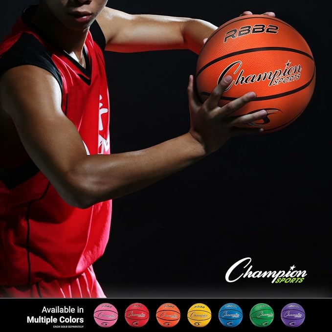 Champion Sports Rubber Basketballs – Durable Indoor & Outdoor Training & Recreational Game Balls, Multiple Sizes & Colors