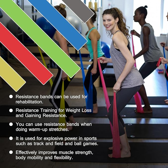 5-Piece Resistance Bands Set, 5.9 ft, Latex-Free for Exercise and Therapy | Elastic Bands for Stretching, Physical Therapy, Yoga, Pilates and Home Workouts, Suitable for Women and Men