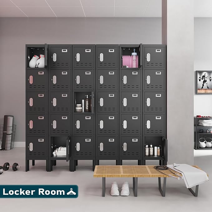 BUTISOW Metal Storage Locker with Lock & Card Slot Locker - Secure Lockable Door - Steel Locker for School, Office, Gym, Home - 66.15" H x 11.8" W x 11.8" D(1 Door, Black)