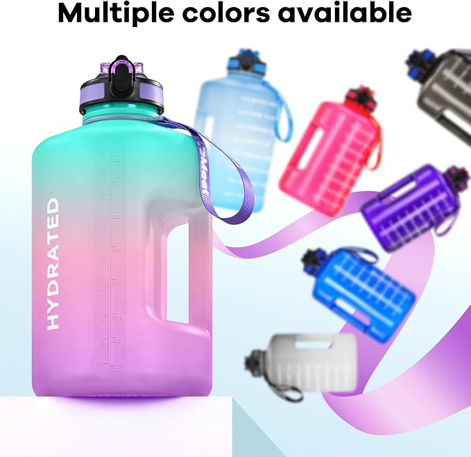 WEMEET Gallon Sport Water Jug with Time Marker and non-slip handle, Sports Motivational Water Bottle, Wide Mouth with Easy Clean Brush for Outdoor, Fitness, Gym