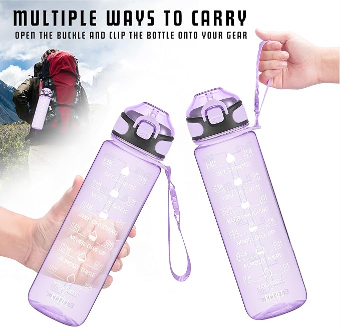 Enerbone 32 oz Water Bottle with Times to Drink and Straw, Motivational Drinking Water Bottles with Carrying Strap, Leakproof BPA & Toxic Free, Ensure You Drink Enough Water for Fitness Gym Outdoor