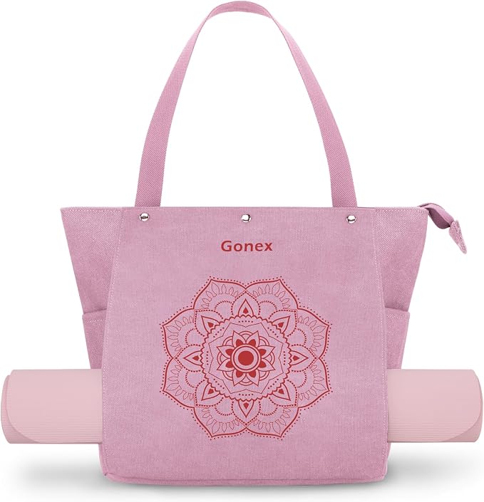Gonex Yoga Mat Bag For Women Canvas Tote Pilates Gym Bag With Mat Carrier | Front-Opening Quick Access Mat Straps, Durable Cotton Canvas, Machine Washable, Bottle Holder Multi Pockets, Yoga Gym Travel