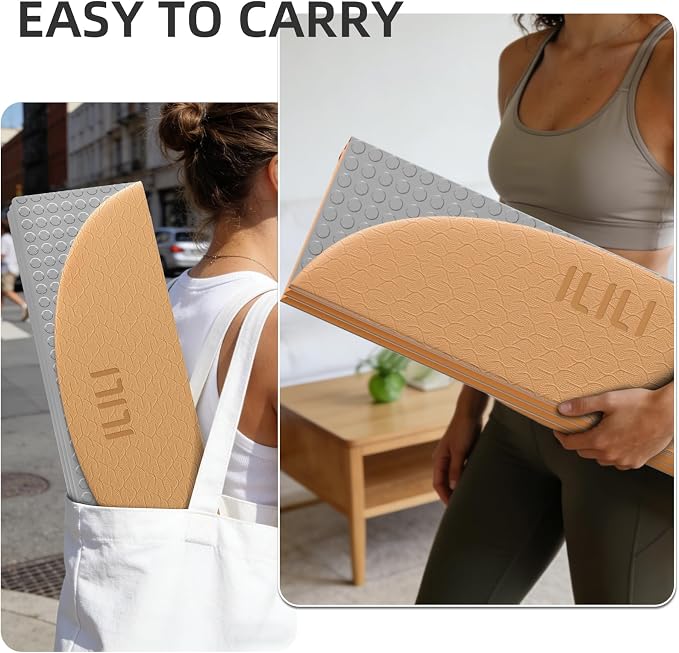 ILILI Foldable Yoga Mat-Semicircular, 10mm Thick, TPE Material, Extra Long 75"L x 26"W, Soft and Comfortable Folding Oval Mat 0.4 Inches, Easy to Carry and Store, 190*66cm Portable Multi-Functional Use for Yoga, Home Exercise & Outdoor