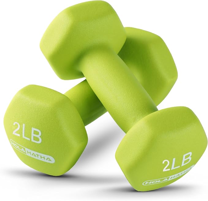 HolaHatha 1, 2 and 3 lb Neoprene Dumbbell Strength Training Weight Set with Rack