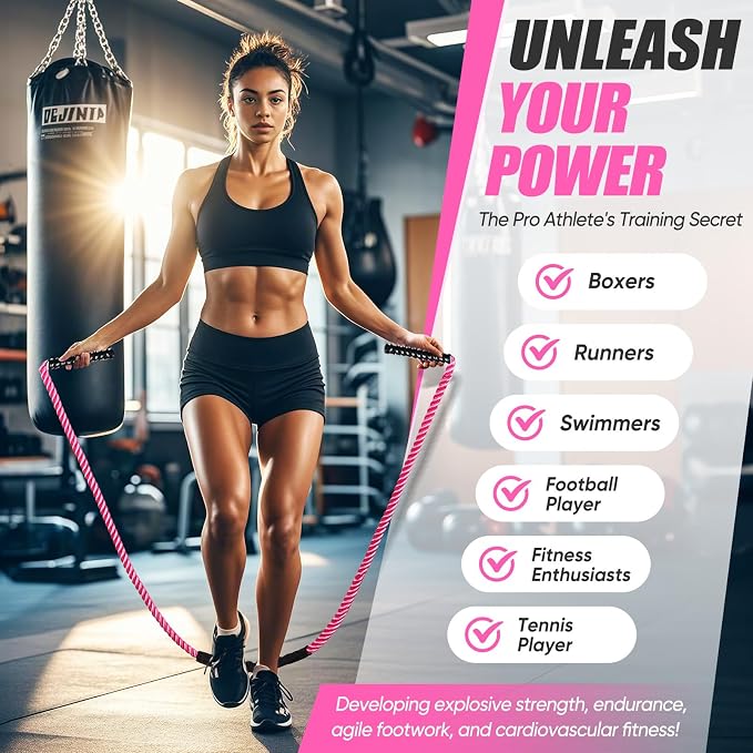 KUZARO Jump Rope, Weighted Jump Rope for Women, Heavy Jump Ropes for Fitness, Home Gym Exercise Equipment, Adult Skipping Rope for Improve Strength, Weight Loss, Boxing Training,Total Body Workout Equipment