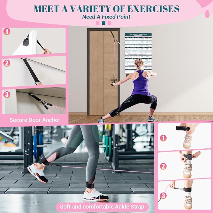 Pilates Bar Kit with Resistance Bands, Multifunctional Yoga Pilates Kit | Heavy-Duty Metal Adjustment Buckle, Portable Home Gym Pilates Resistance Bar Kit for Women Full Body Workouts
