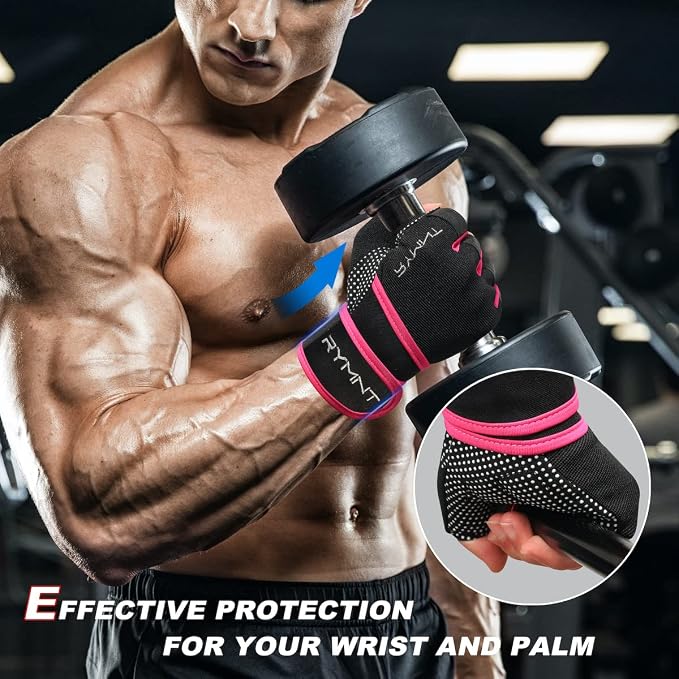 Workout Gloves for Women Men with Wrist Wrap Support Weight Lifting Gloves | Padded Gym Gloves for Weightlifting, Exercise, Crossfit, Resistance Training, Wrist Protection, Full Palm Grip, Fingerless