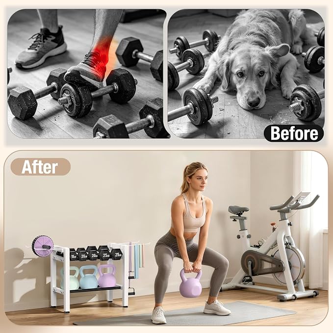 Small Dumbbell Rack,Heavy Duty Adjustable Dumbbell Weight Rack with Side Hooks,Gym Equipment Weight Set holderfor Dumbbell,Kettlebells Rack, Other Gym Accessories