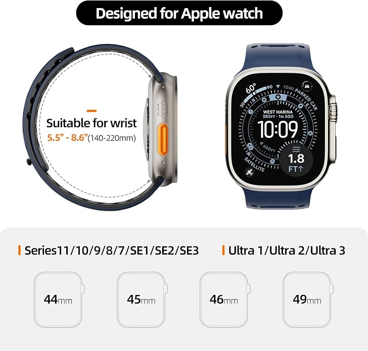 X-it Magnetic Watch Band for Apple Watch Ultra 49mm, 46mm/45mm/44mm, Silicone Sport Strap with Strong Magnet for Men and Women, Compatible with Apple Watch Series 11/10/9/8/7/6/5/4/3/2/1 and SE