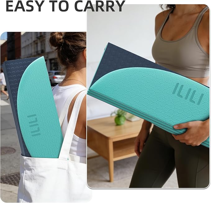 ILILI Foldable Yoga Mat-Semicircular, 10mm Thick, TPE Material, Extra Long 75"L x 26"W, Soft and Comfortable Folding Oval Mat 0.4 Inches, Easy to Carry and Store, 190*66cm Portable Multi-Functional Use for Yoga, Home Exercise & Outdoor