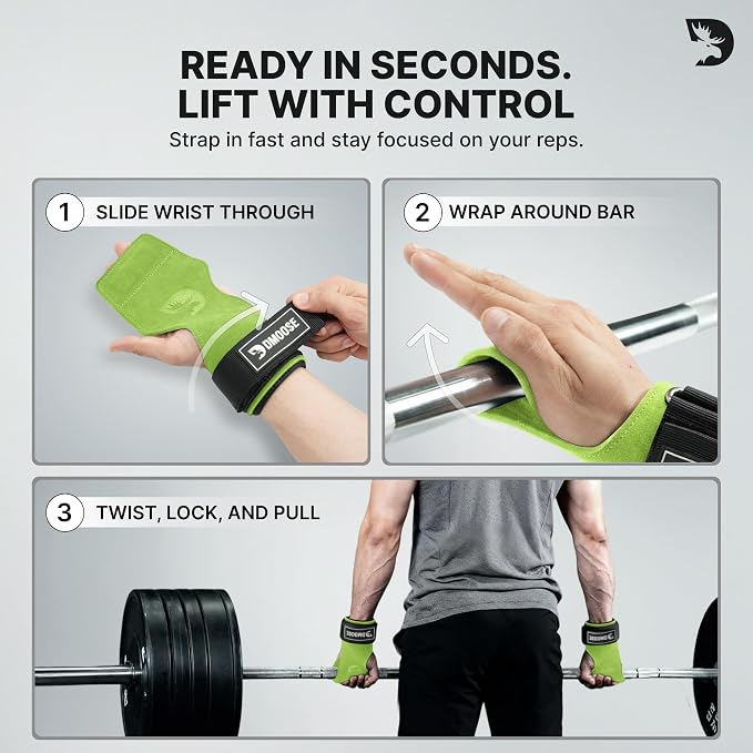 DMoose Fitness Weight Lifting Hooks (Pair) for Deadlifts, Pull Ups, Rows & Shrugs - Anti-Rip Nylon Strap Hand Grips with Thick Wrist Padding - Heavy Duty Wrist Straps for Weightlifting & Gym Workouts