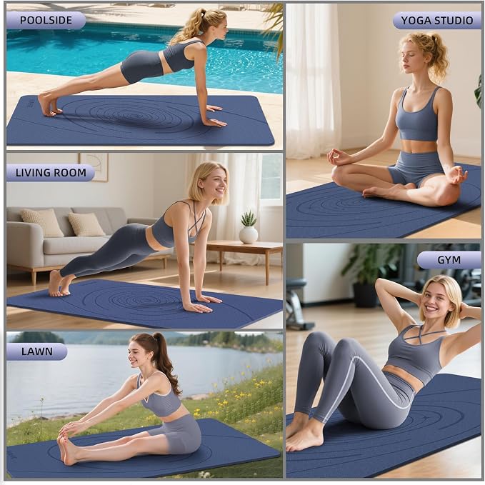 Large Yoga Mat Thick, 76"x32"x0.31"Wide POE Exercise Mat with Non-Slip Surface & Carry Strap, Anti-Tear Workout Mat for Yoga, Pilates, Fitness