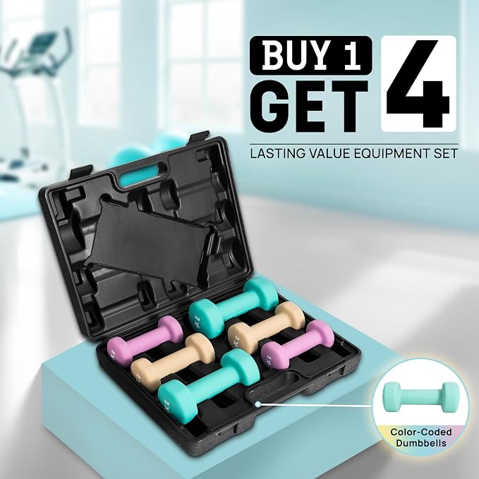 Yes4All Neoprene Coated Dumbbell Hand Weight Sets - Multiple Weight Options with Rack, Anti-roll, Anti-Slip, Hexagon Shape