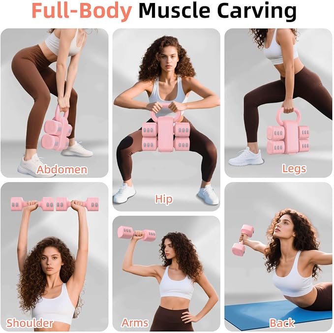 2-in-1 Adjustable Dumbbell Set, 4-Level Weights for Women | Convertible Dumbbell & Kettlebell, Adjustable 2.2-5.5lb Each, Quick-Change Button, Compact for Home Gym, Office & Outdoor
